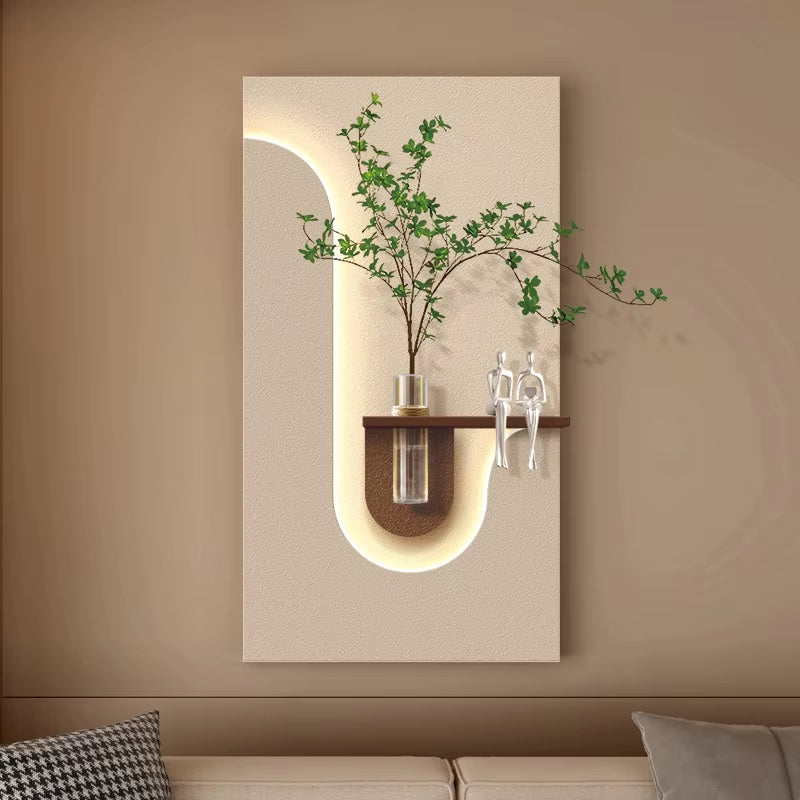 Luxury Home Decor Custom Living Room Wall Decor 3D Art Sandstone Artificial Tree LED Lights Pop Art Still Life Cutting Interior