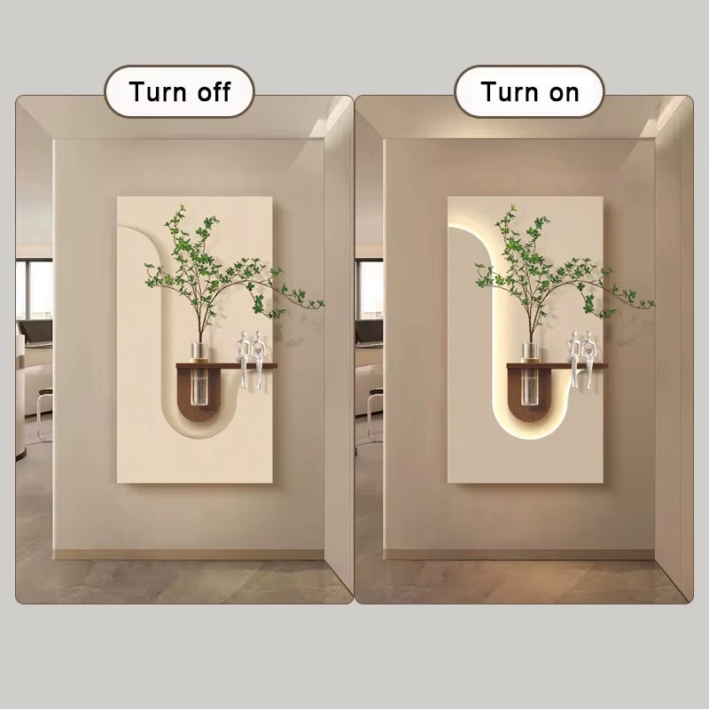 Luxury Home Decor Custom Living Room Wall Decor 3D Art Sandstone Artificial Tree LED Lights Pop Art Still Life Cutting Interior
