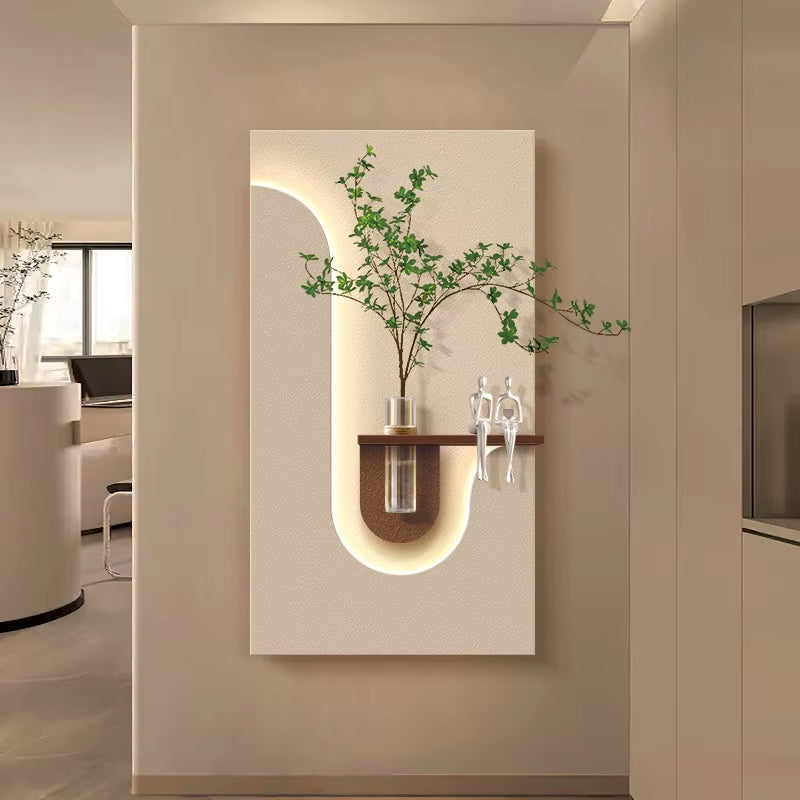 Luxury Home Decor Custom Living Room Wall Decor 3D Art Sandstone Artificial Tree LED Lights Pop Art Still Life Cutting Interior